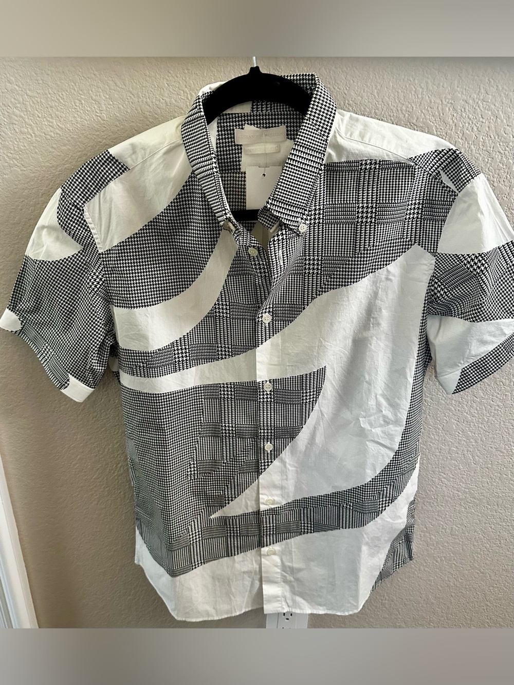 Men’s Alexander McQueen Black and White Graphic Patchwork Short-Sleeve Shirt